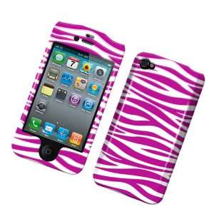  Iphone 4G/4S Zebra Pink and White Cover Snap On Case, Face 