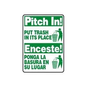 PITCH IN! PUT TRASH IN ITS PLACE (W/GRAPHIC) (BILINGUAL) Sign   14 x 