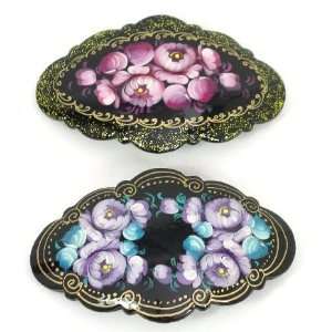   Barrettes Hair Clips Russian Hand Painted (0781) 