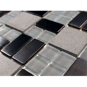 Lugano Collection Black Metal Steel Tile Crystal Glass Matte and Black 