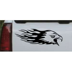 Black 12in X 4.2in    Flaming Eagle Head Car Window Wall Laptop Decal 