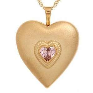 18   14kt Gold (gf) Heart Locket with 5mm Pink CZ Necklace, Giftbox