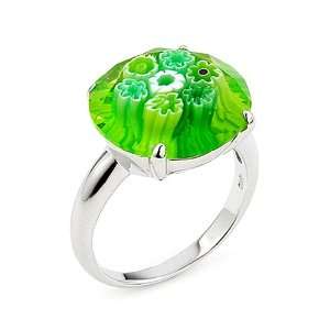  Millefiori Faceted 16mm Green Ring, Size 8 Alan K 