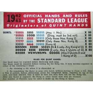 1942 1943 Official Hands and Rules by the Standard League Originators 
