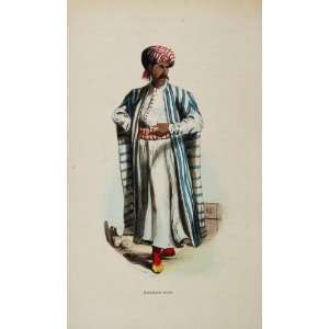   Man Merchant Trader Turban Robe   Hand Colored Print