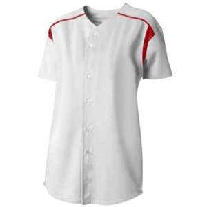   Womens Full Button S/S Knit Softball Jerseys WHITE/SCARLET (WHS) 2XL