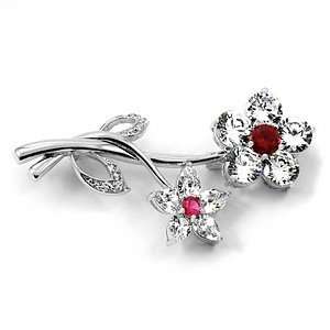  Emitations Romas CZ Flower Brooch, Ruby, 1 ea: Jewelry
