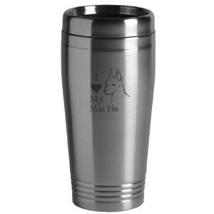   16 ounce Stainless Travel Mug   I Love My Min Pin: Sports & Outdoors