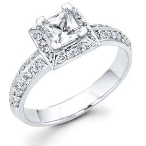Knife Edge 14K Princess Diamond Center Pave Engagement Ring (0.67 ctw)
