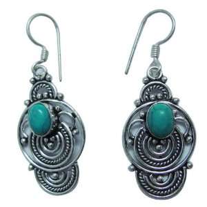  New Turquoise Stone Tibtan Silver Plated Dangle Earring 