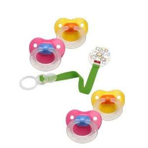   Orthodontic Silicone Pacifiers 4 Pack and 1 Clip Size 2 Girl Colors