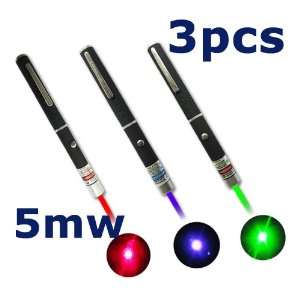  3PCS 5mw Red + Green + Blue Laser Pointer Pen Visible Beam 