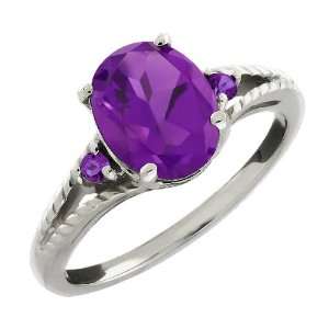  1.60 Ct Oval & Round 3 Stone Purple Amethyst .925 Sterling 