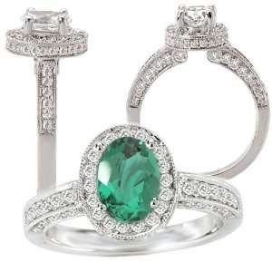 18k lab grown 7x5mm oval emerald engagement ring with natural diamond 