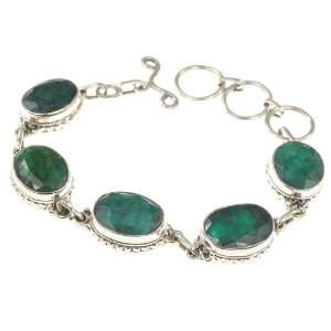   925 Sterling Silver CREATED EMERALD Bracelet, 6.75  8, 31g: Jewelry