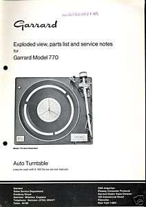 GARRARD EXPLODED DIAGRAM & PARTS LIST   MODEL 770  1978  
