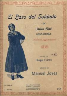 PASO DOBLE EL BESO DEL SOLDADO Sheet Music Arg 1925  