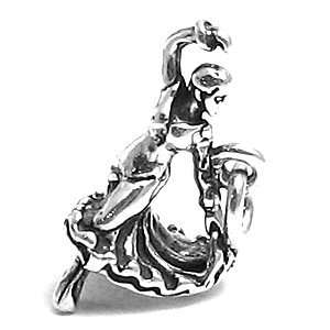  Dance, Flamenco Dancer in Flowing Dress 3D Sterling Silver 