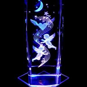 : Angels 3D Laser Etched Crystal includes Two Separate LEDs Display 