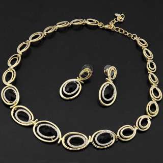 Jewelry Set,Swarovski Jet Opal Crystal Gold tone Frontal Necklace 