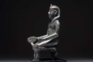 very rare ancient Egyptian bronze statue of a kneeling Pharaoh 