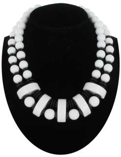 Vintage Lucite Black White Beaded Statement Necklace  