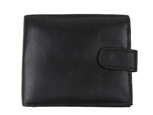 Mens Leather Wallet Zipped Coin & Note Pocket Black  