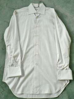 Ermenegildo Zegna French Cuff White Brown Dress Shirt 15 3/4 34  