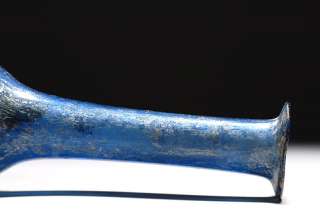 An exceptional, large, ancient Roman brilliant blue glass flask 