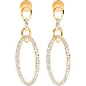   Gold Post Back Earrings with Elliptical Channel Set Diamond: Jewelry