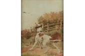 Victorian Antique Gun Hunting Dog Sporting Painting  