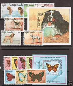 Cambodia Sc 1049/71 MNH. 1990 Dogs & Butterflies + S/S  