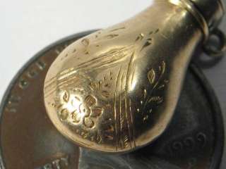 UNUSUAL ANTIQUE POWDER FLASK WATCH KEY FOB CHARM c1850  