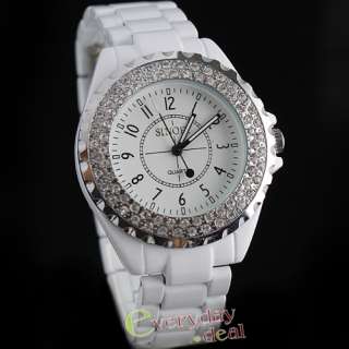 Fashion NEW Snow White Mens Stainless Steel Crystal Wrist Watch Quartz 