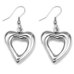   Steel Silver Tone Drop Hollowed Dangling Heart Earrings: Jewelry
