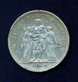 FRANCE REPUBLIC  1849 A  5 FRANCS SILVER COIN, XF40/45