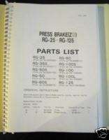 Amada Press Brake RG 25 Thru RG 125 Parts Lists  