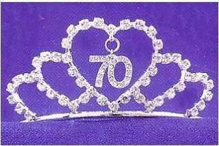 Gift Happy Birthday 70 Rhinestone + Silver Hearts Tiara  