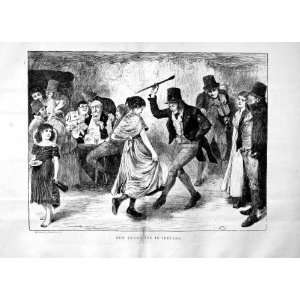  1870 NEW YEARS EVE PARTY IRELAND DANCING ANTIQUE PRINT 