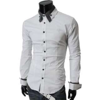    TheLees Mens long double collar cuff slim dress shirts: Clothing