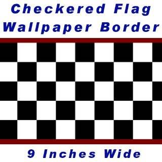 Checkered Flag Cars Nascar Wallpaper Border 9 Inch (Red Edge) by 