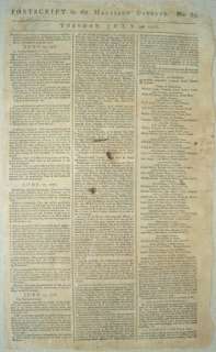 Rare POSTSCRIPT TO THE MARYLAND GAZETTE, JULY 9th, 1776  