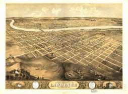 1869 Birds eye map of Lawrence, Kansas 1869.  