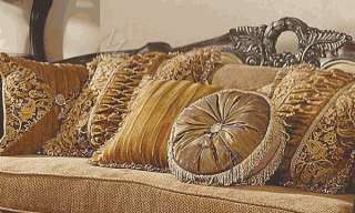 Salmon Beige 2 Pc Sofa Set Wood Trim Intricate Carvings  