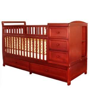 Convertible Baby Crib with Changing Table in Cherry Finish:  