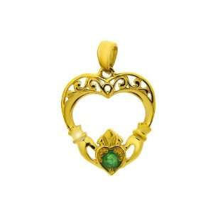  9ct Yellow Gold Claddagh Heart Emerald Pendant: Jewelry