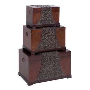   of Three Finely Styled Wood Decorative Storage Trunks: Home & Kitchen