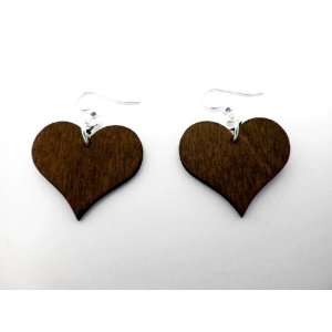  Brown Small Heart Wooden Earrings: GTJ: Jewelry