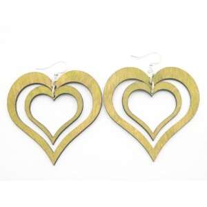  Lemon Yellow Double Heart wooden Earrings: GTJ: Jewelry