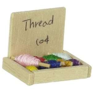  Dollhouse Miniature Wooden Box Of Sewing Threads: Toys 